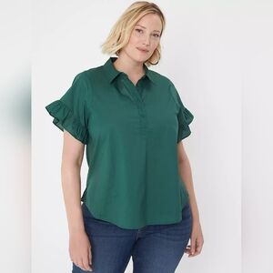 Lane Bryant #1136424 Green Ruffle-Sleeve Top NWT